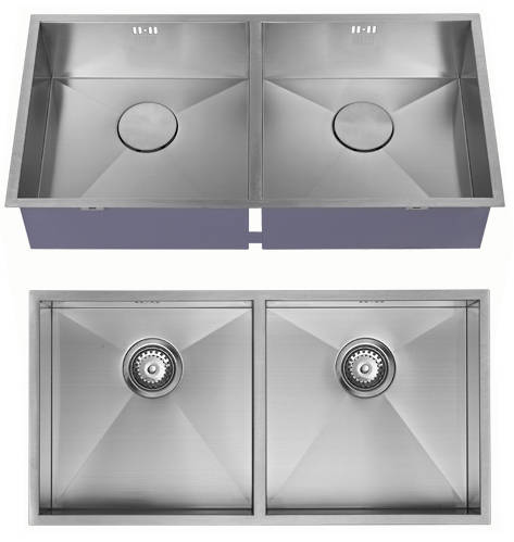 Additional image for Undermounted Two Bowl Kitchen Sink With Kit (Satin, 825x400mm).