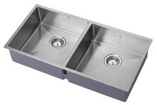 Additional image for Undermounted Two Bowl Kitchen Sink With Kit (Satin, 865x440mm).