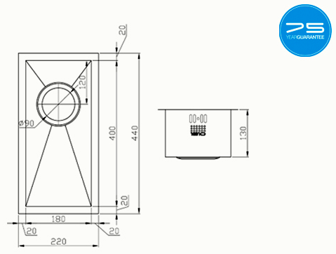 Additional image for Undermounted Kitchen Sink With Plumbing Kit (Satin, 180x400mm).