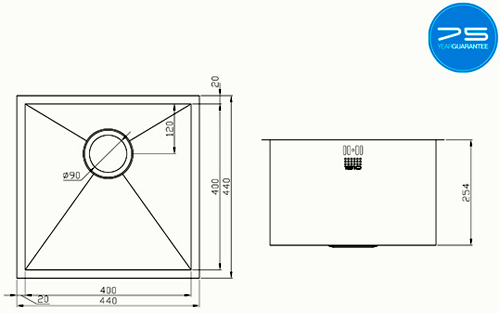 Additional image for Undermounted Deep Kitchen Sink With Kit (Satin, 400x400mm).