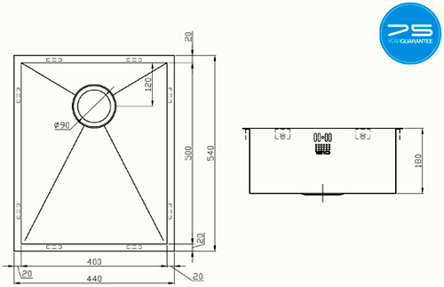 Additional image for Undermounted Kitchen Sink With Plumbing Kit (Satin, 400x500mm).