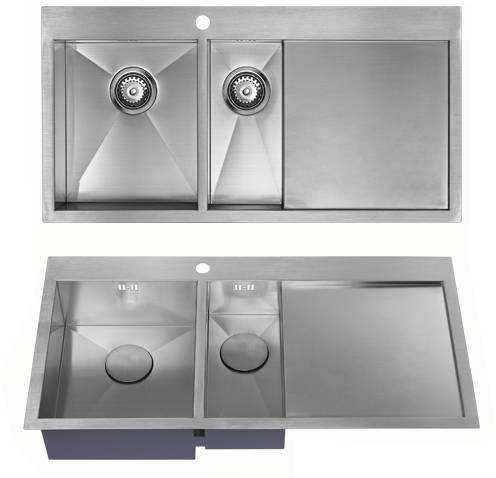 Additional image for Overmounted Kitchen Sink, Right Hand Drainer (Satin, 1000x510).