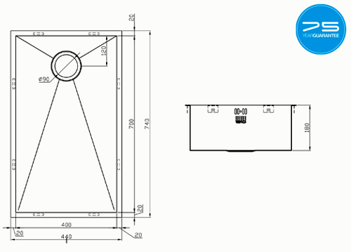 Additional image for Undermounted Kitchen Sink With Plumbing Kit (Satin, 400x700mm).