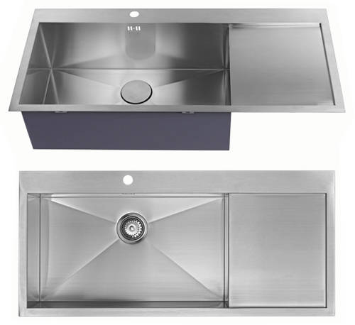 Additional image for Overmounted Kitchen Sink, Right Hand Drainer (Satin, 1100x510).