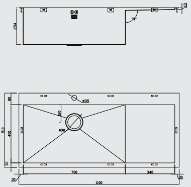 Additional image for Overmounted Kitchen Sink, Left Hand Drainer (Satin, 1100x510).