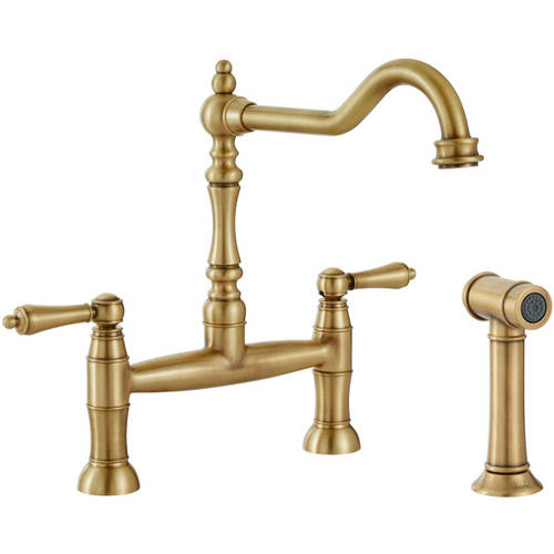 Additional image for Bridge Kitchen Tap With Handspray (An Brass).