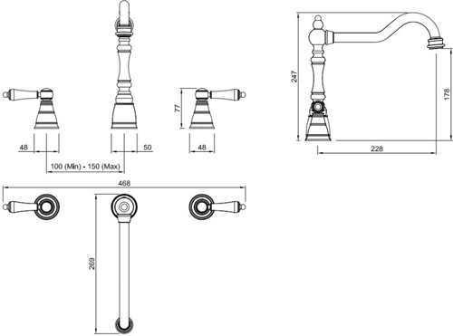 Additional image for 4 Hole Kitchen Tap With Handspray (An Brass).