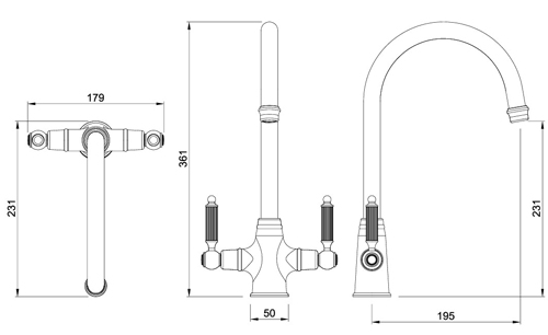 Additional image for Ornate Twin Lever Kitchen Tap (Brushed Nickel).