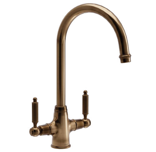 Additional image for Ornate Twin Lever Kitchen Tap (Antique Brass).