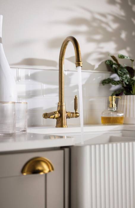 Additional image for Ornate Twin Lever Kitchen Tap (Antique Brass).