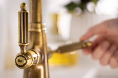 Additional image for Ornate Twin Lever Kitchen Tap (Antique Brass).