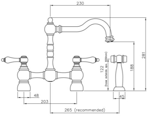 Additional image for Bayenne Bridge Kitchen Tap With Handspray (Chrome).