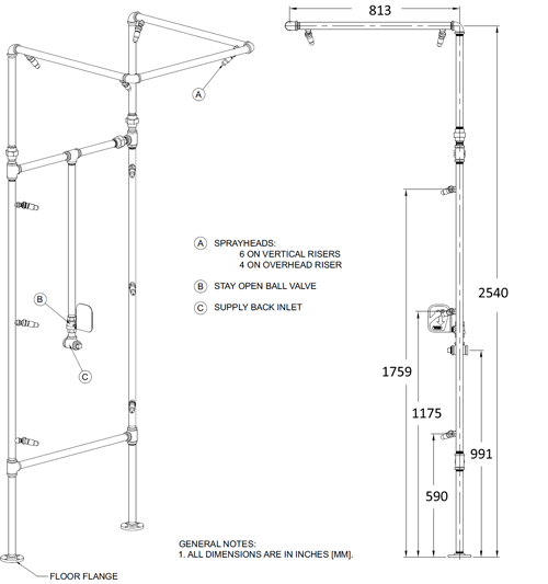 Additional image for Decontamination Shower & Frame (10 x Heads).