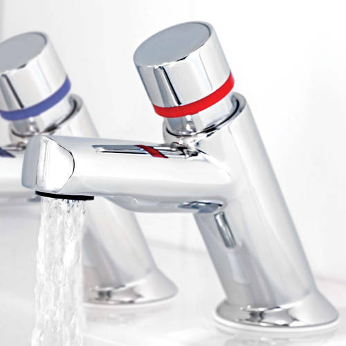 Additional image for Contemporary Self Closing Basin Taps (Pair, Chrome).