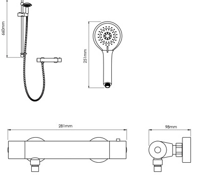 Additional image for Thermostatic Shower Valve & Slide Rail Kit (3/4", Chrome).