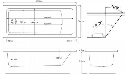 Additional image for Canaletto Standard Single Ended Bath (1700x750mm).