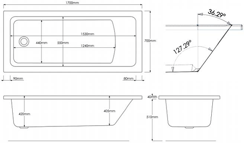 Additional image for Canaletto Standard Single Ended Bath (1700x700mm).