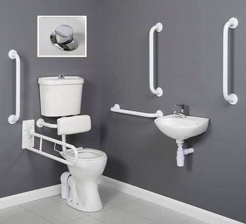 Additional image for Doc M Low Level Toilet Pack With Push Button Flush & White Rails.