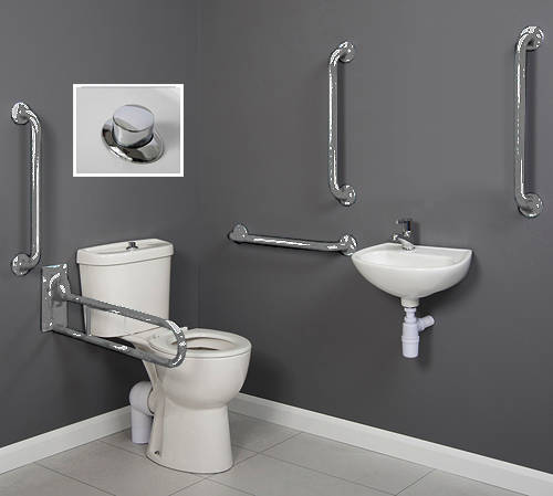 Additional image for Doc M Close Coupled Pack, Push Flush & Stainless Steel Rails.