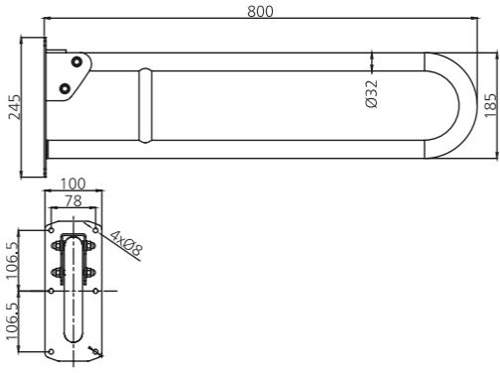 Additional image for DocM 4 X 600mm Grab Rails & 800mm Hinged Rail (WH).