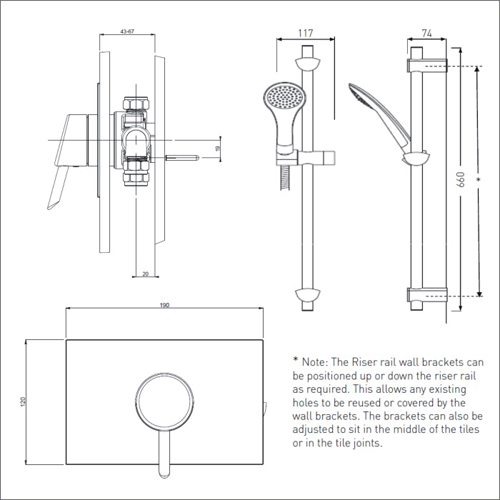 Additional image for Concealed Thermostatic Shower Valve With Slide Rail Kit (Chrome).