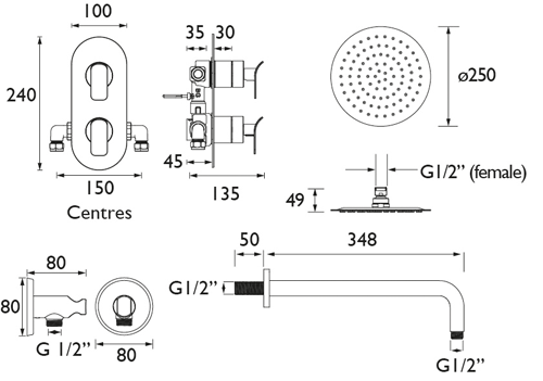 Additional image for Shower Pack With Arm, Round Head & Handset (Chrome).