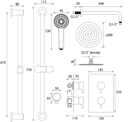 Additional image for Thermostatic Shower Pack With Slide Rail Kit (Brushed Brass).
