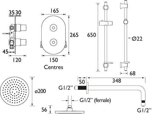 Additional image for Shower Pack With Arm, Round Head & Slide Rail Kit (Chrome).