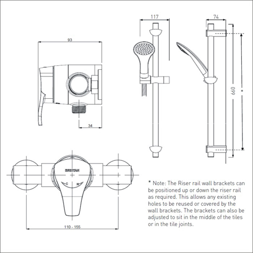 Additional image for Mini Exposed Shower Valve & Slide Rail Kit (Chrome).