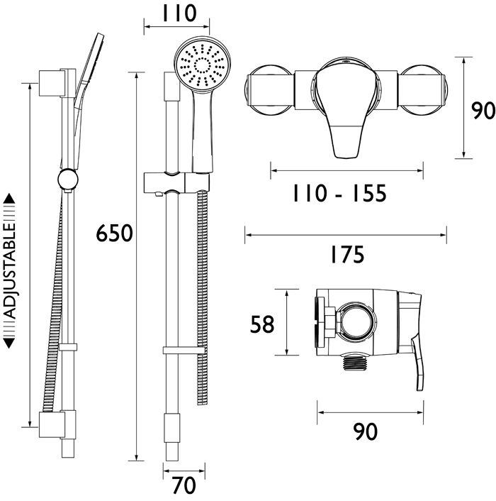 Additional image for Mini Exposed Shower Valve & Slide Rail Kit (Chrome).