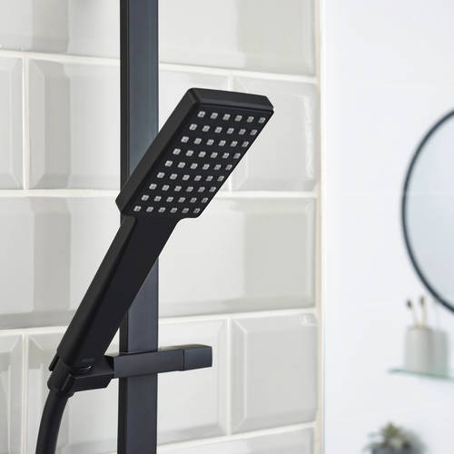 Additional image for Shower Pack With Arm, Square Head & Slide Rail Kit (Matt Black).