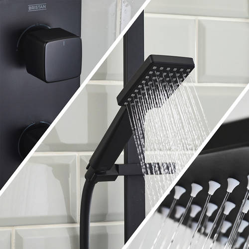 Additional image for Shower Pack With Arm, Square Head & Slide Rail Kit (Matt Black).