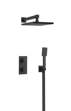 Additional image for Shower Pack With Arm, Square Head & Handset (Matt Black).