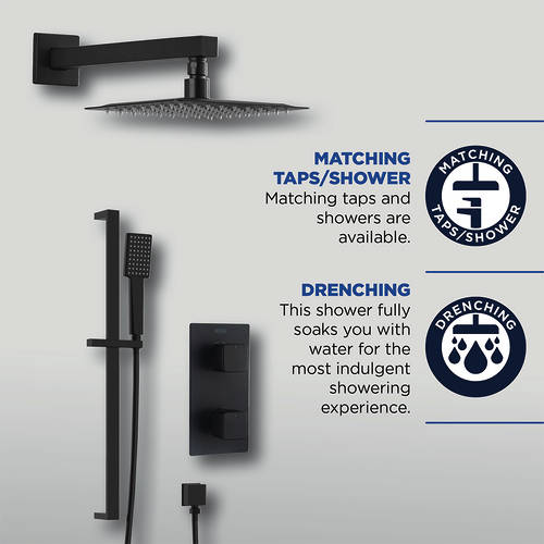 Additional image for Shower Pack With Arm, Square Head & Handset (Matt Black).