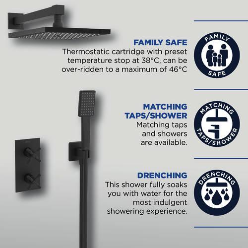 Additional image for Shower Pack With Fixed Head & Kit (Matt Black).