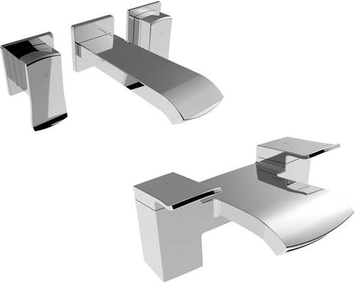 Additional image for 3 Hole Wall Mounted Basin & Bath Filler Tap Pack (Chrome).