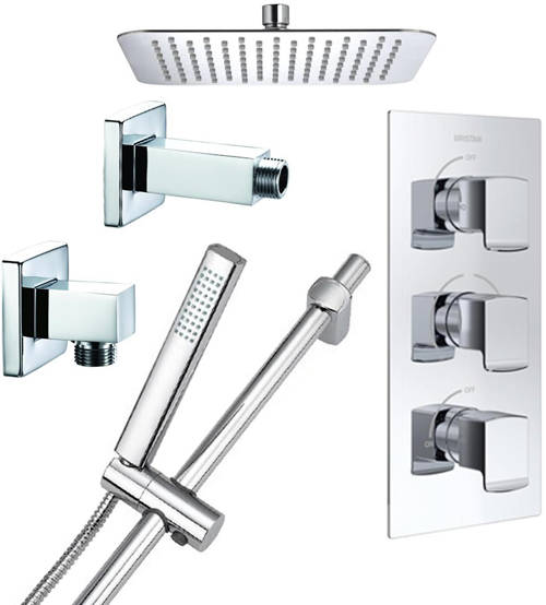 Additional image for Shower Pack With Arm, Square Head & Slide Rail (Chrome).