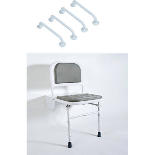 Additional image for DocM Shower Seat With 4 X 450mm Grab Rails  (White).