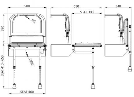 Additional image for DocM Shower Seat, 4 X 450mm Rails & Hinged Rail.