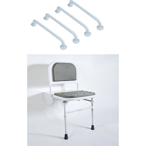 Additional image for DocM Shower Seat With 4 X 600mm Grab Rails  (White).