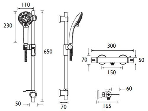 Additional image for Exposed Bar Shower Valve & Slide Rail Kit (Chrome).