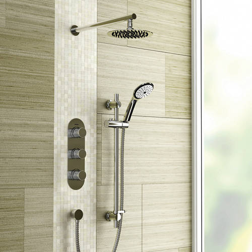 Additional image for Shower Pack With Arm, Round Head & Slide Rail (Chrome).
