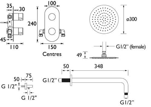 Additional image for Shower Pack With Arm, Round Head & Handset (Chrome).