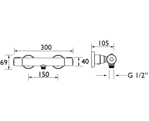 Additional image for Exposed Bar Shower Valve With Dual Controls (1 Outlet, Chrome).