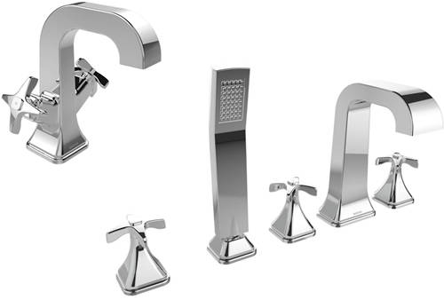 Additional image for 5 Hole Bath Shower Mixer & Mono Basin Taps Pack (Chrome).