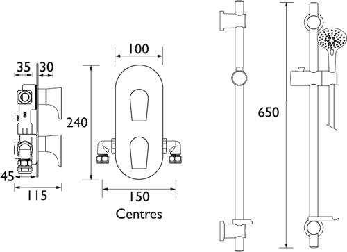 Additional image for Concealed Shower Valve & Slide Rail Kit (Chrome).