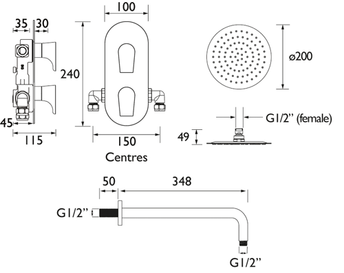 Additional image for Concealed Shower Valve & Round Head (Chrome).