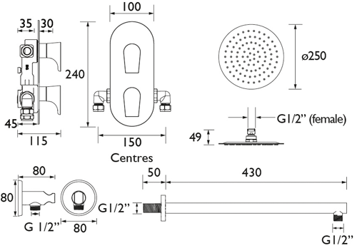 Additional image for Shower Valve With Head & Slide Rail Kit (Chrome).