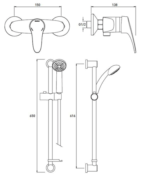 Additional image for Exposed Manual Shower Valve & Slide Rail Kit (Chrome).