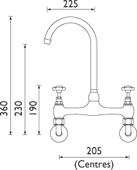 Additional image for Wall Mounted Bridge Sink Mixer Tap, Chrome Plated.